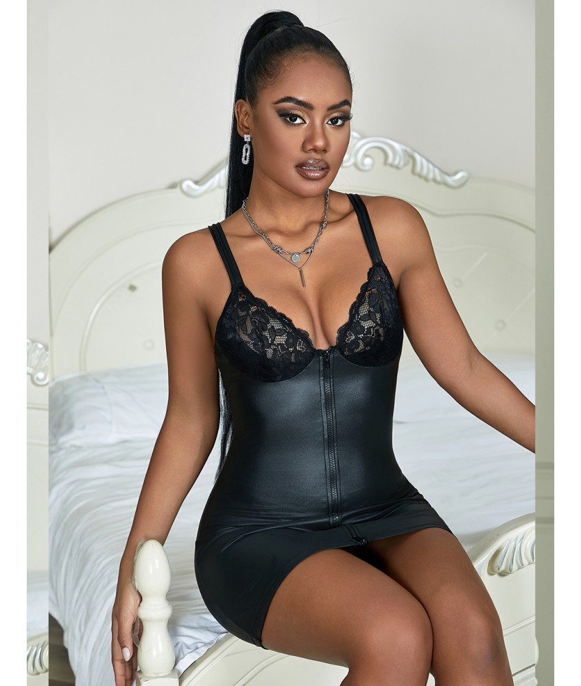 Sextoys, sexshop, loveshop, lingerie sexy : Lingerie sexy grande taille : Robe sexy simili cuir fermeture XL