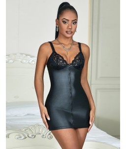 Sextoys, sexshop, loveshop, lingerie sexy : Lingerie sexy grande taille : Robe sexy simili cuir fermeture XL