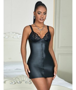 Sextoys, sexshop, loveshop, lingerie sexy : Lingerie sexy grande taille : Robe sexy simili cuir fermeture 3XL