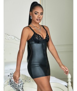 Sextoys, sexshop, loveshop, lingerie sexy : Lingerie sexy grande taille : Robe sexy simili cuir fermeture 5XL