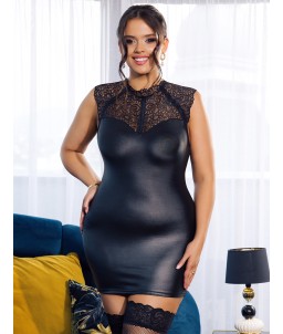 Sextoys, sexshop, loveshop, lingerie sexy : Lingerie sexy grande taille : Robe sexy simili cuir et dentelle 3XL