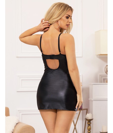 Sextoys, sexshop, loveshop, lingerie sexy : Robes sexy : Mini robe sexy simili cuir et dentelle