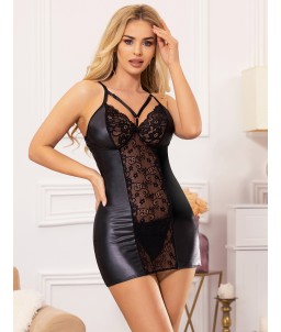 Sextoys, sexshop, loveshop, lingerie sexy : Robes sexy : Mini robe sexy simili cuir et dentelle M