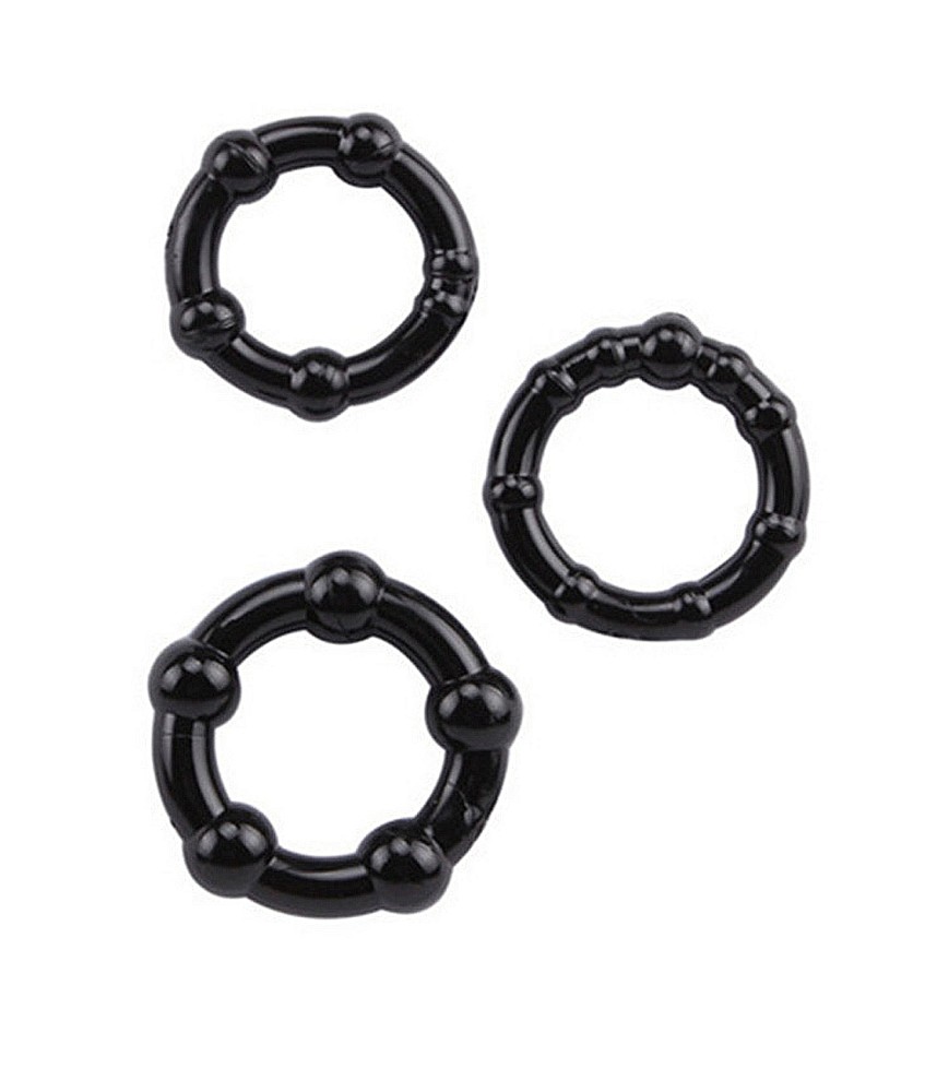 Sextoys, sexshop, loveshop, lingerie sexy : Anneaux Vibrants & Cockring : Pack de 3 Anneaux noir Pour Pénis silicone