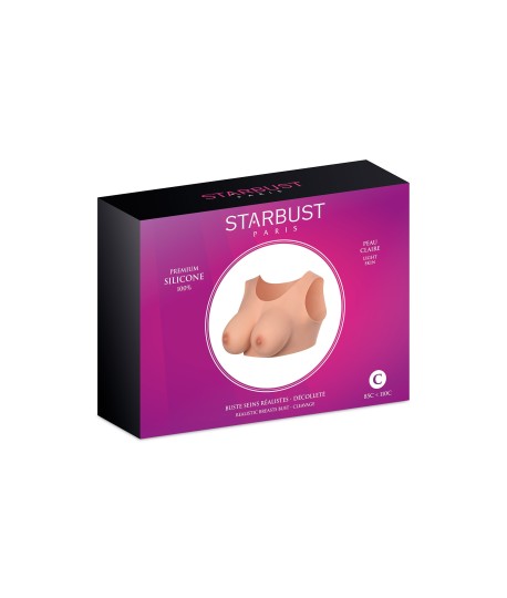 Sextoys, sexshop, loveshop, lingerie sexy : Faux seins et pushup silicone : Starbust- Buste poitrine peau clair col rond L