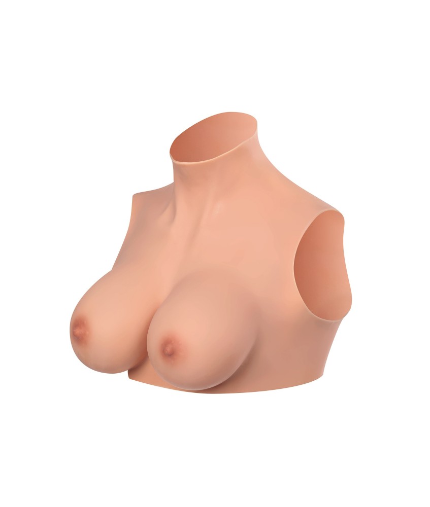 Sextoys, sexshop, loveshop, lingerie sexy : Faux seins et pushup silicone : Starbust- Buste poitrine peau clair col Haut L