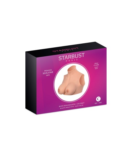 Sextoys, sexshop, loveshop, lingerie sexy : Faux seins et pushup silicone : Starbust- Buste poitrine peau clair col Haut L