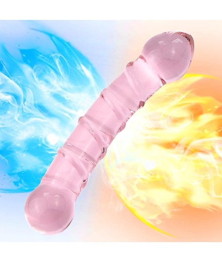 Sextoys, sexshop, loveshop, lingerie sexy : Gode en Verre : Godemichet En Verre Nervures Rose