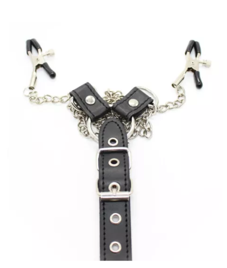 Sextoys, sexshop, loveshop, lingerie sexy : Pince à Seins et Suceurs de tétons : Pinces à Tétons avec Chaine et Cockring Anne...