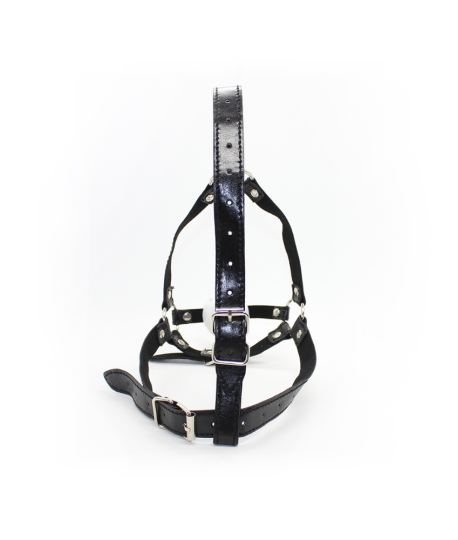 Sextoys, sexshop, loveshop, lingerie sexy : Baillons : Cagoule Baillon Boule blanche & Harnais Cuir