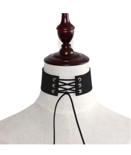 Sextoys, sexshop, loveshop, lingerie sexy : Colliers BDSM : Collier touché velours a laçage noir