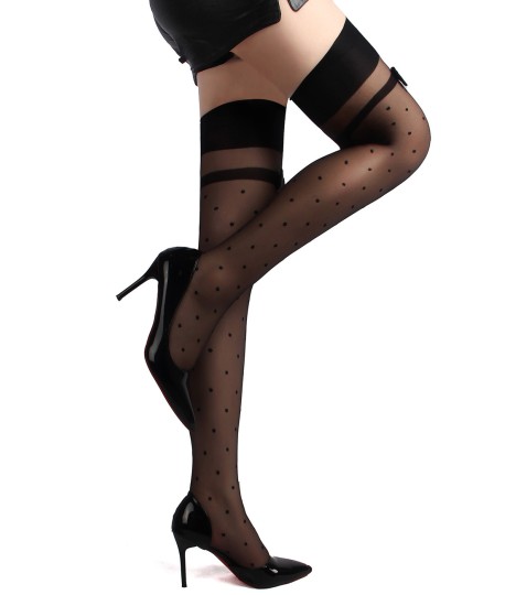 Sextoys, sexshop, loveshop, lingerie sexy : Bas & Collants : Bas noir sexy a pois et noeud