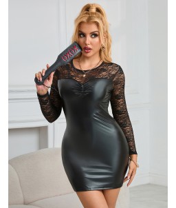Sextoys, sexshop, loveshop, lingerie sexy : Clubwear / Tenues Sexy : Mini Robe Sexy Noire Vinyle et Dentelle