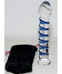 Sextoys, sexshop, loveshop, lingerie sexy : Gode en Verre : Godemichet en Verre Glass Dildo nervures bleu