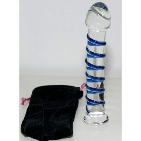 Sextoys, sexshop, loveshop, lingerie sexy : Gode en Verre : Godemichet en Verre Glass Dildo nervures bleu