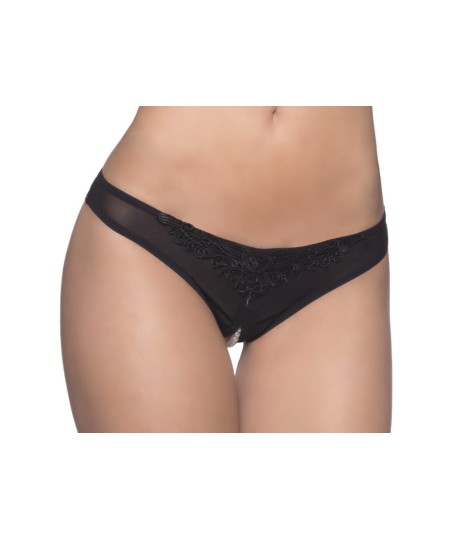 Sextoys, sexshop, loveshop, lingerie sexy : Lingerie sexy ouverte : Sexy String ouvert Noir avec Perles