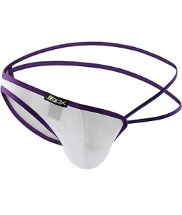 Sextoys, sexshop, loveshop, lingerie sexy : Boxers & Strings : String Sexy Homme Blanc à Lanière violet