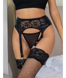Sextoys, sexshop, loveshop, lingerie sexy : Porte jarretelles : porte jarretelle dentelle et similli cuir sur les cotés