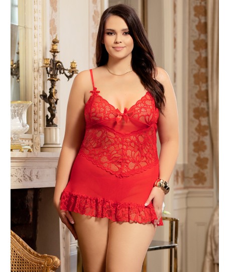 Sextoys, sexshop, loveshop, lingerie sexy : Lingerie sexy grande taille : Sexy Nuisette en Dentelle Rouge