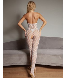 Sextoys, sexshop, loveshop, lingerie sexy : Combinaisons : Combinaison blanche sexy et lumineux entrejambe ouverte