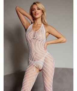 Sextoys, sexshop, loveshop, lingerie sexy : Combinaisons : Combinaison blanche sexy et lumineux entrejambe ouverte