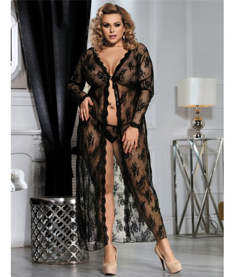 Sextoys, sexshop, loveshop, lingerie sexy : Déshabillés Longs : Déshabillé Long noir en Dentelle