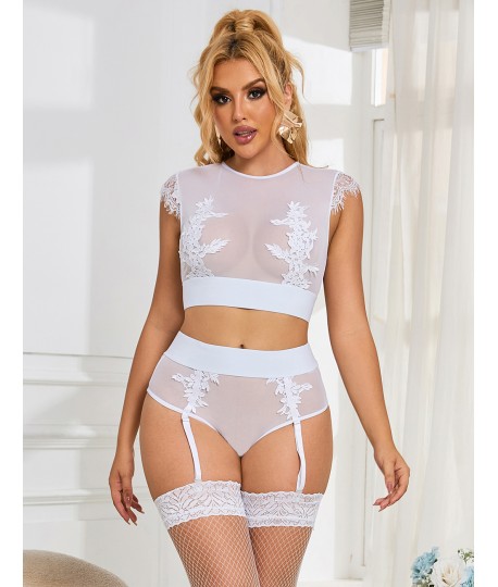 Sextoys, sexshop, loveshop, lingerie sexy : Déshabillés : Ensemble sexy taille haute brodé blanc