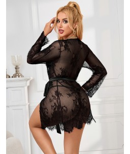 Sextoys, sexshop, loveshop, lingerie sexy : Lingerie pour sexdoll : Déshabillé kimono noir en dentelle