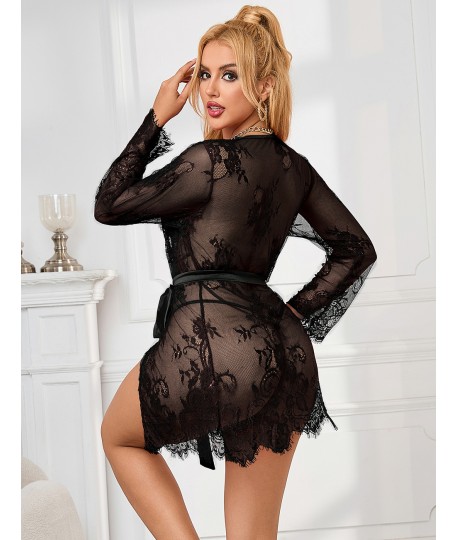 Sextoys, sexshop, loveshop, lingerie sexy : Lingerie pour sexdoll : Déshabillé kimono noir en dentelle