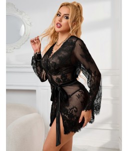 Sextoys, sexshop, loveshop, lingerie sexy : Lingerie pour sexdoll : Déshabillé kimono noir en dentelle