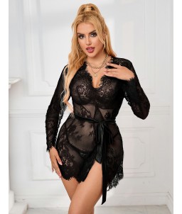 Sextoys, sexshop, loveshop, lingerie sexy : Lingerie pour sexdoll : Déshabillé kimono noir en dentelle