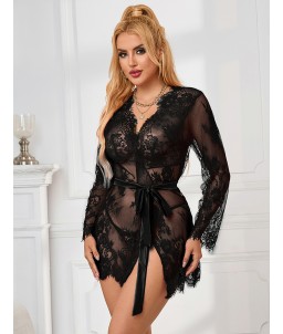 Sextoys, sexshop, loveshop, lingerie sexy : Lingerie pour sexdoll : Déshabillé kimono noir en dentelle