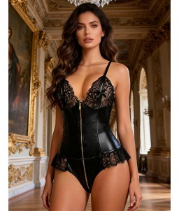 Sextoys, sexshop, loveshop, lingerie sexy : Bodys & Teddys : Body avec fermeture vinyle Dentelle Sexy