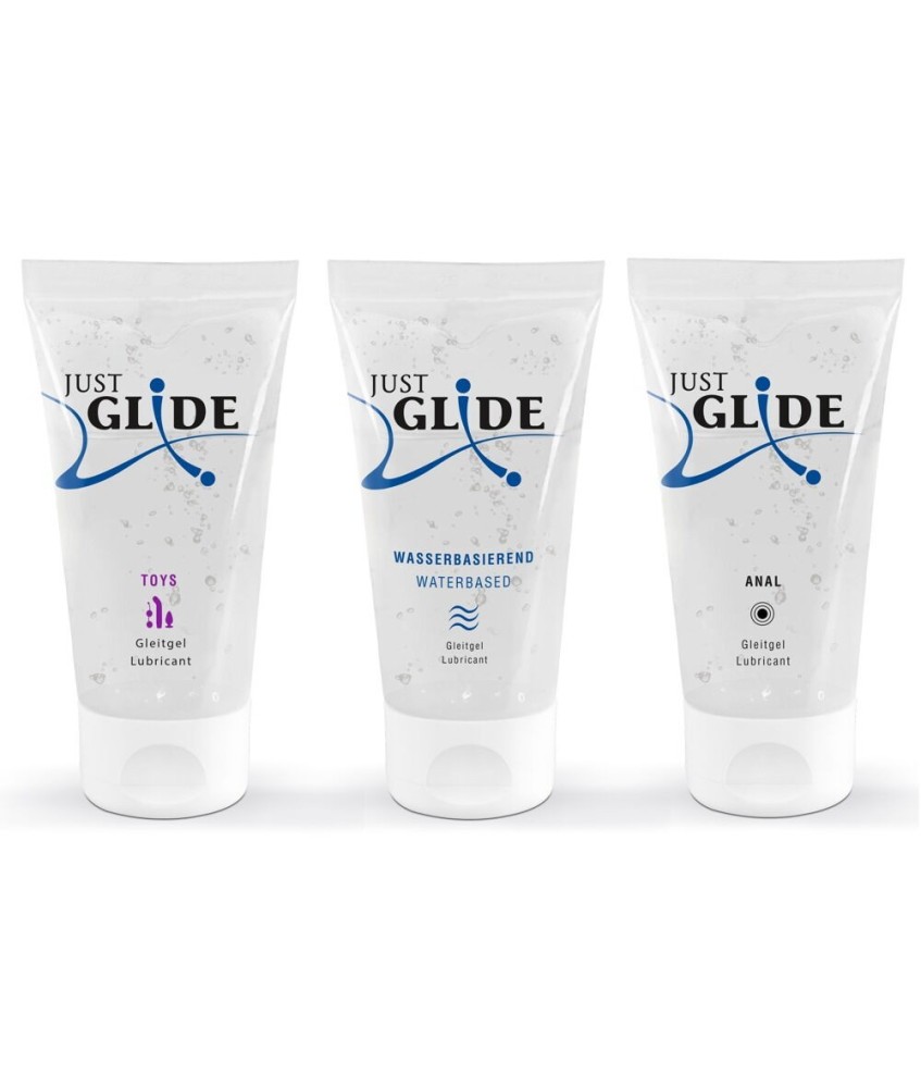 Sextoys, sexshop, loveshop, lingerie sexy : Lubrifiant à base d'eau : Pack de 3 lubrifiants Just Glide à Base d'eau 50ml