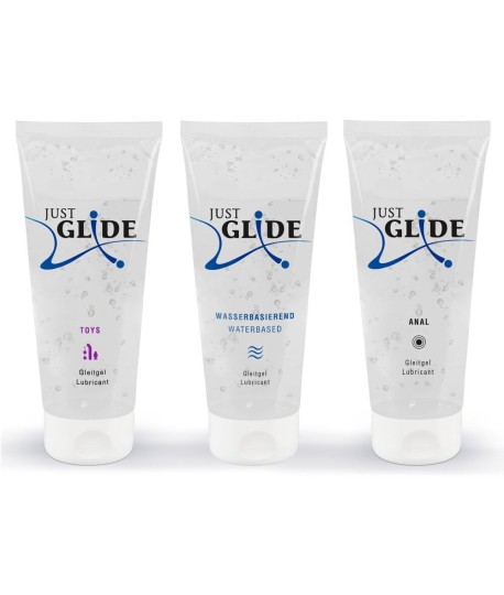 Sextoys, sexshop, loveshop, lingerie sexy : Lubrifiant à base d'eau : Pack de 3 Lubrifiant Just Glide - 200 ml