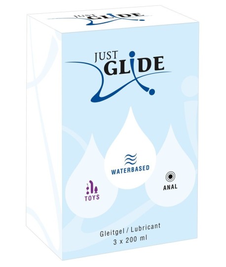 Sextoys, sexshop, loveshop, lingerie sexy : Lubrifiant à base d'eau : Pack de 3 Lubrifiant Just Glide - 200 ml