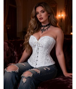 Sextoys, sexshop, loveshop, lingerie sexy : Bustiers et Corsets : Bustier Sexy brocart Blanc "L"
