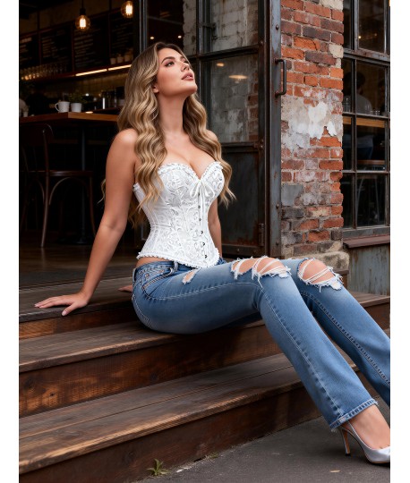 Sextoys, sexshop, loveshop, lingerie sexy : Bustiers et Corsets : Bustier Sexy brocart Blanc "L"