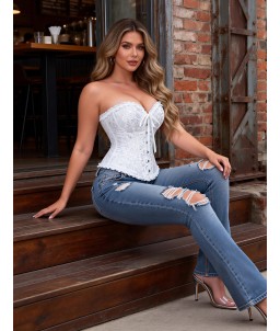 Sextoys, sexshop, loveshop, lingerie sexy : Bustiers et Corsets : Bustier Sexy brocart Blanc "L"