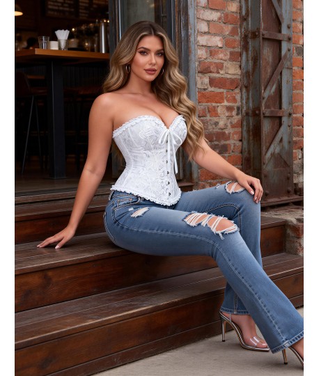 Sextoys, sexshop, loveshop, lingerie sexy : Bustiers et Corsets : Bustier Sexy brocart Blanc "L"