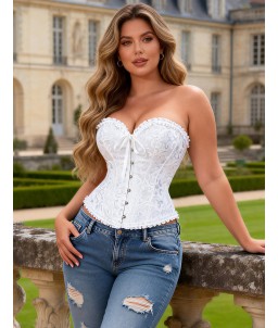 Sextoys, sexshop, loveshop, lingerie sexy : Bustiers et Corsets : Bustier Sexy brocart Blanc "L"