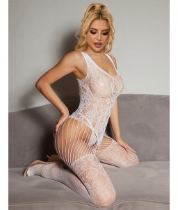 Sextoys, sexshop, loveshop, lingerie sexy : Combinaisons : Combinaison blanche sexy et lumineux entrejambe ouverte