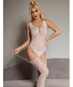 Sextoys, sexshop, loveshop, lingerie sexy : Combinaisons : Combinaison blanche sexy et lumineux entrejambe ouverte