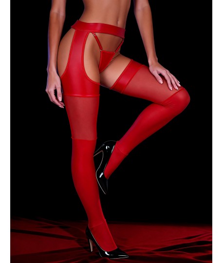 Sextoys, sexshop, loveshop, lingerie sexy : Bas & Collants : Sexy Bas Vinyle rouge avec string
