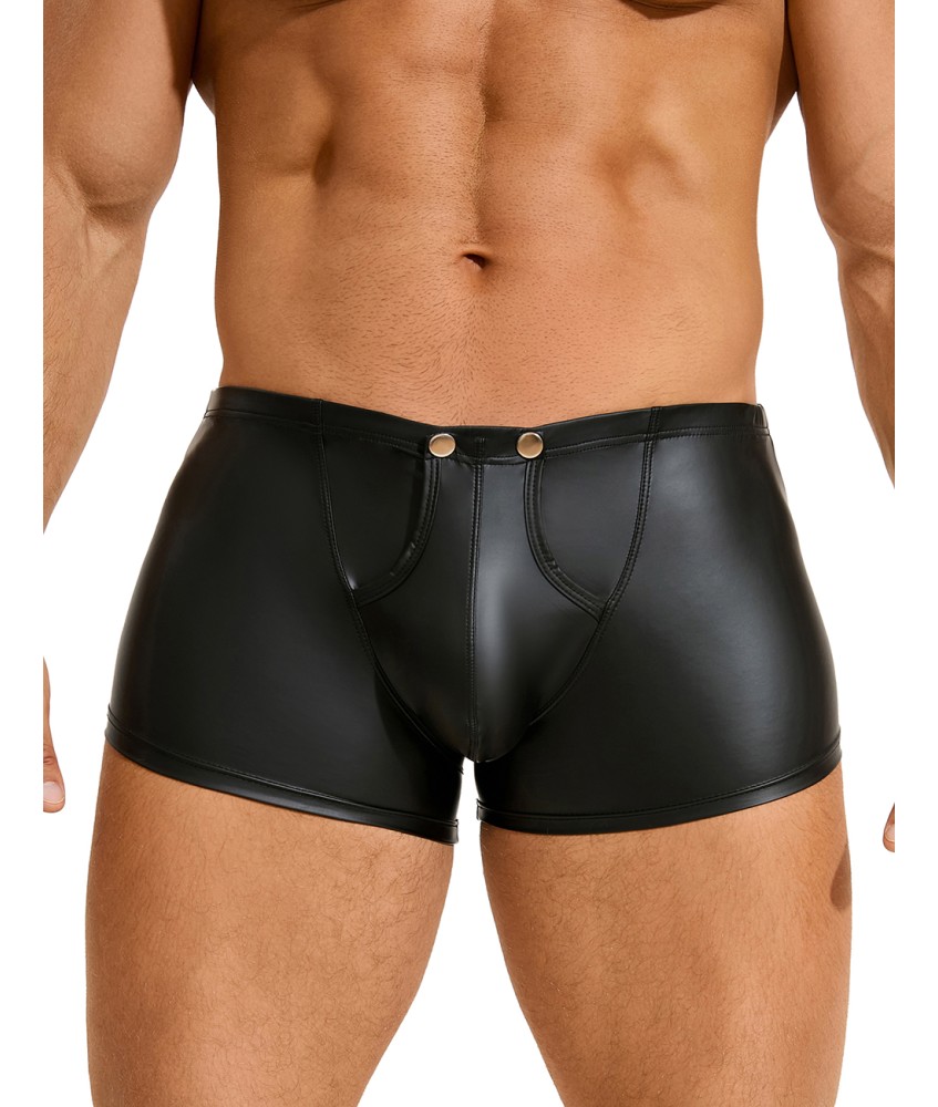 Sextoys, sexshop, loveshop, lingerie sexy : Boxers & Strings : Boxer ouvert Moulant Noir simili