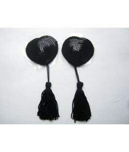 Sextoys, sexshop, loveshop, lingerie sexy : Nippies Cache Seins : Cache tétons burlesque cœur noir avec pompons noir