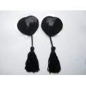 Sextoys, sexshop, loveshop, lingerie sexy : Nippies Cache Seins : Cache tétons burlesque cœur noir avec pompons noir
