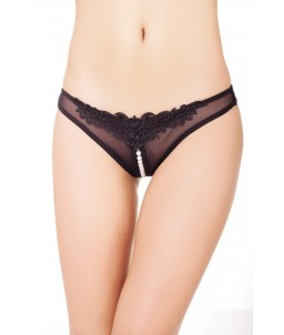 Sextoys, sexshop, loveshop, lingerie sexy : Lingerie sexy ouverte : Sexy String ouvert Noir avec Perles